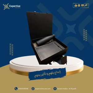 Black box note book with water bottel and pen