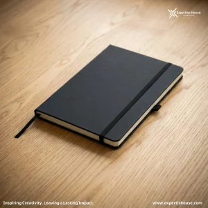 دفتر ملاحظات أسود فاخر بغلاف صلب مع شريط مطاطي