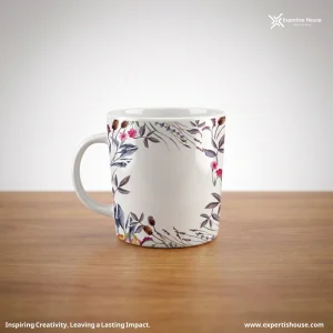 كوب سيراميك أبيض مطبوع بزخارف أزهار أنيقة