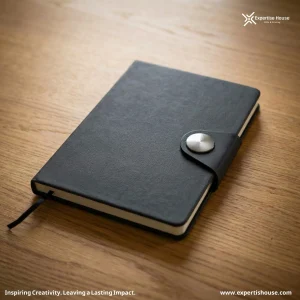 دفتر ملاحظات فاخر أسود من جلد PU بإغلاق كبس (Snap Closure)