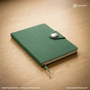 دفتر ملاحظات فاخر أخضر غامق من جلد PU بإغلاق كبس (Snap Closure)