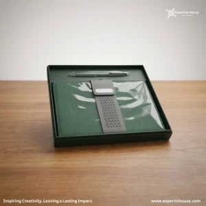 طقم دفتر وقلم فاخر باللون الأخضر