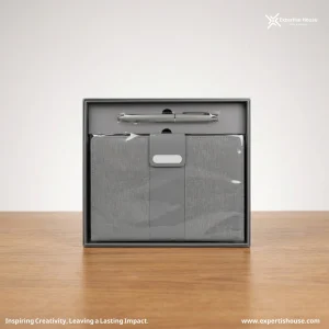 طقم دفتر وقلم فاخر باللون الرمادي