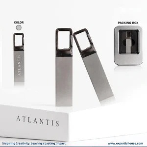 فلاشة USB معدنية فاخرة مع تصميم حلقة مفتوحة وصندوق هدايا