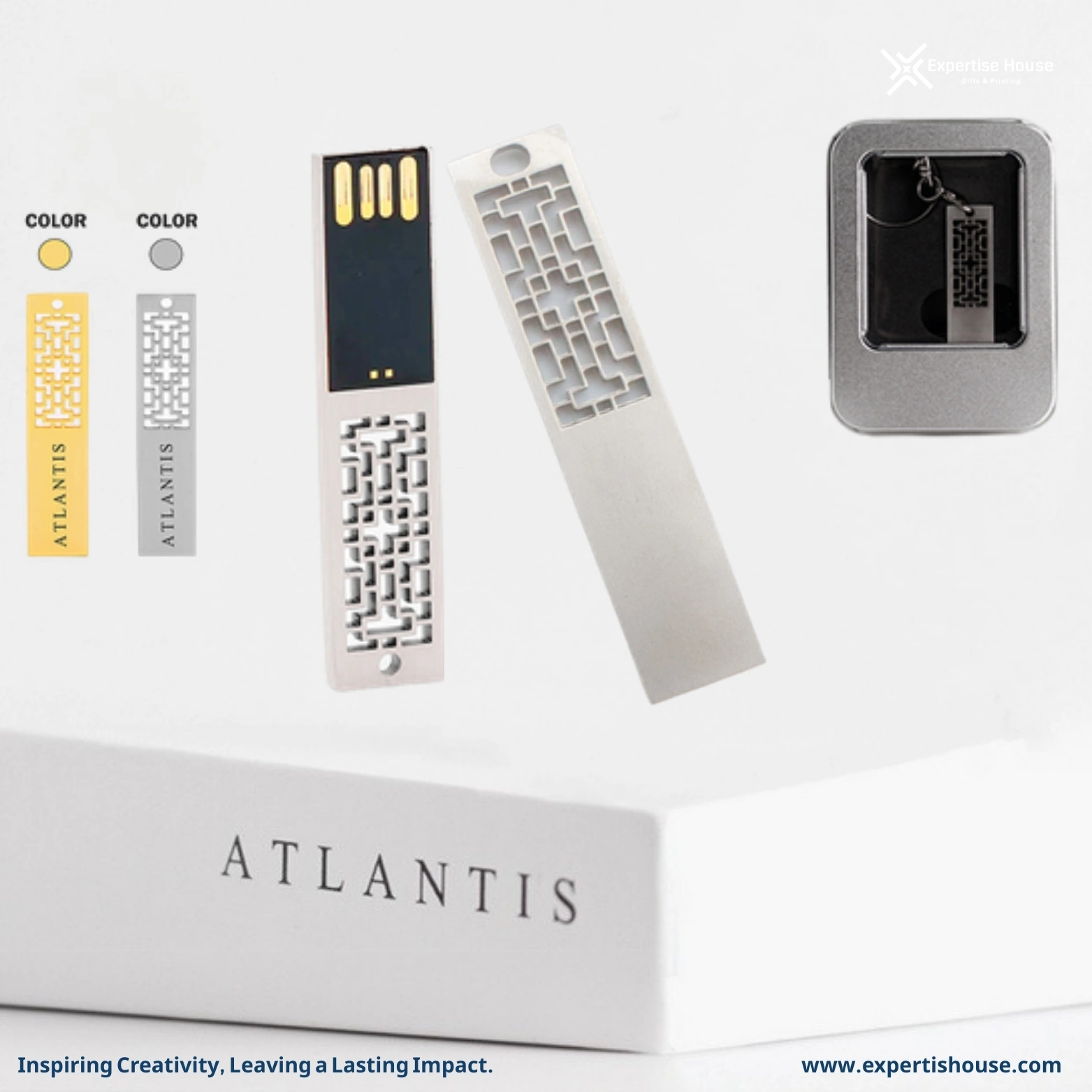 فلاشة USB معدنية فاخرة مع تصميم هندسي وصندوق هدايا 1 فلاشة USB معدنية فاخرة مع تصميم هندسي وصندوق هدايا