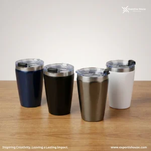 مجموعة أكواب ستانلس ستيل مع غطاء شفاف فاخر