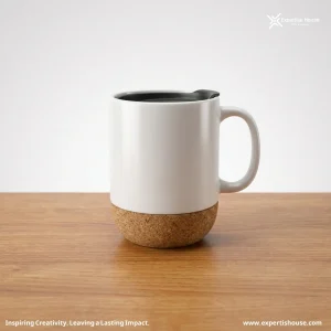 كوب سيراميك أبيض فاخر مع قاعدة فلين وغطاء