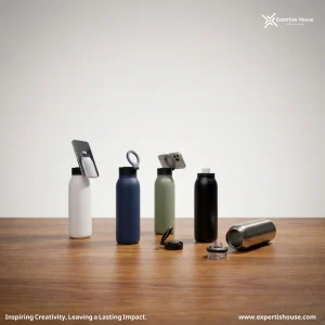 مجموعة زجاجات ماء ستانلس ستيل مع غطاء مغناطيسي